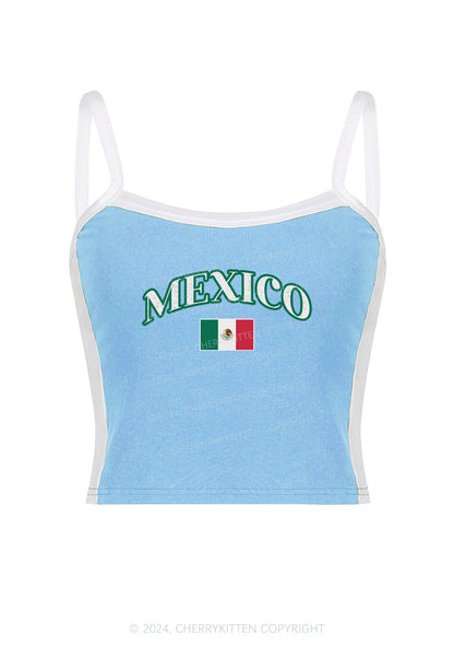 Mexico Y2K Color Block Crop Cami Top Cherrykitten