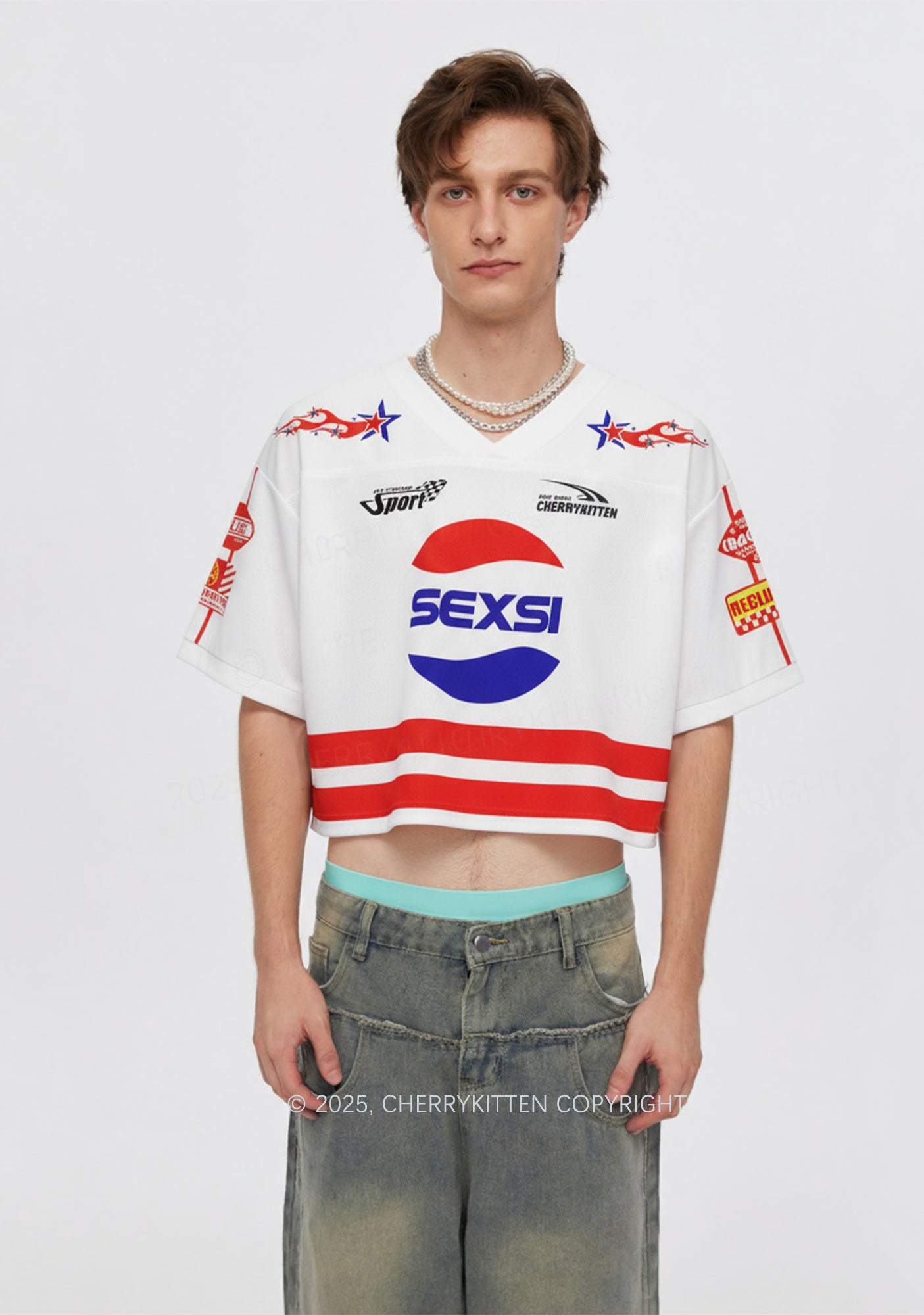 Custom Red Blue Sexsi Y2K Crop Sport Jersey Shirts Cherrykitten