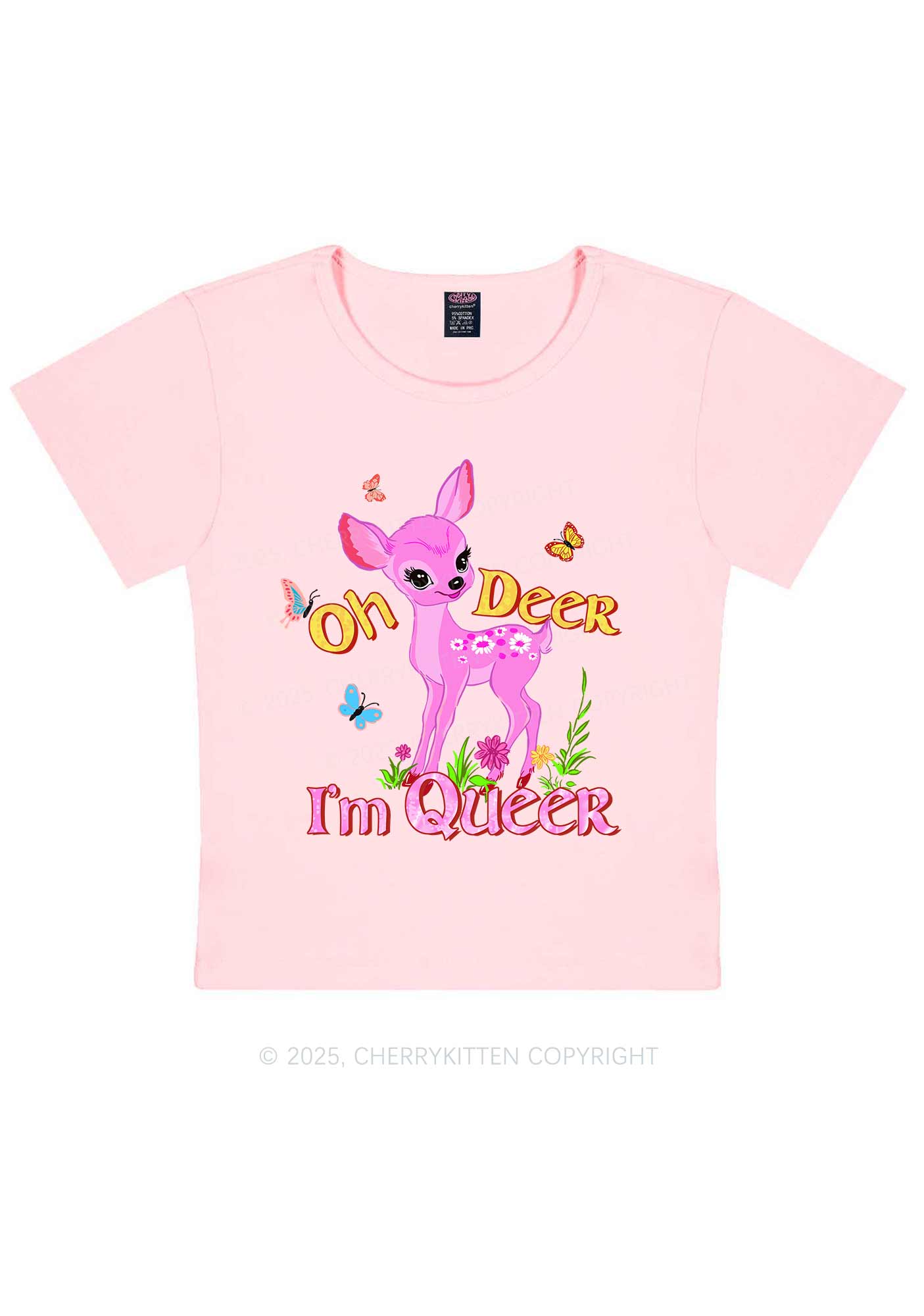 Oh Deer Im Queer Pride Y2K Baby Tee Cherrykitten