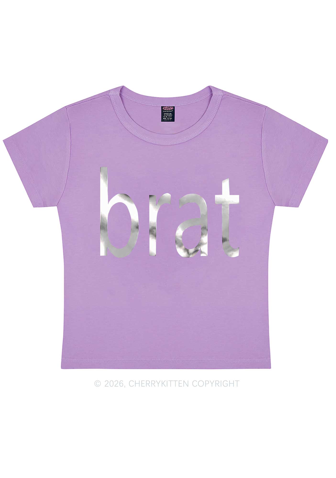 Brat Silver Foil Printed Y2K Baby Tee Cherrykitten