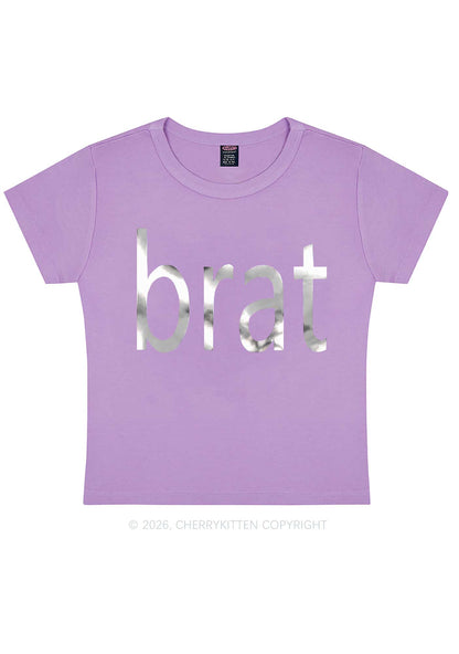 Brat Silver Foil Printed Y2K Baby Tee Cherrykitten