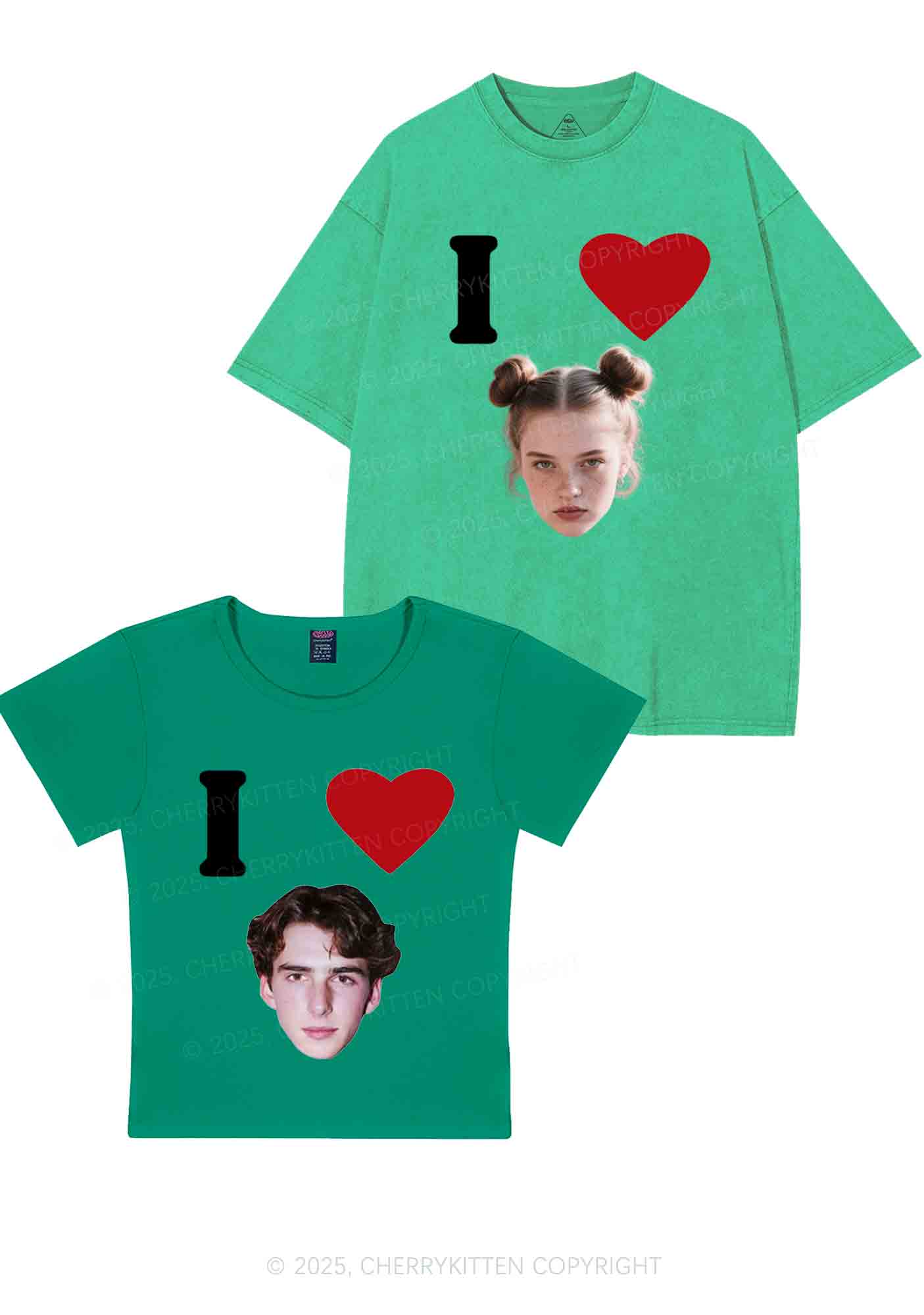 I Love Custom Portrait Y2K Valentine's Day Couple Shirt Cherrykitten