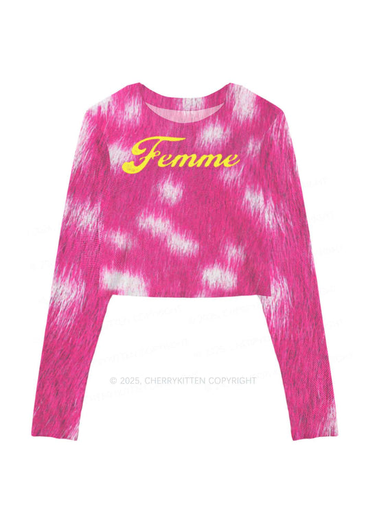 Femme And Rosy Fur Y2K Mesh Long Sleeve Crop Top Cherrykitten