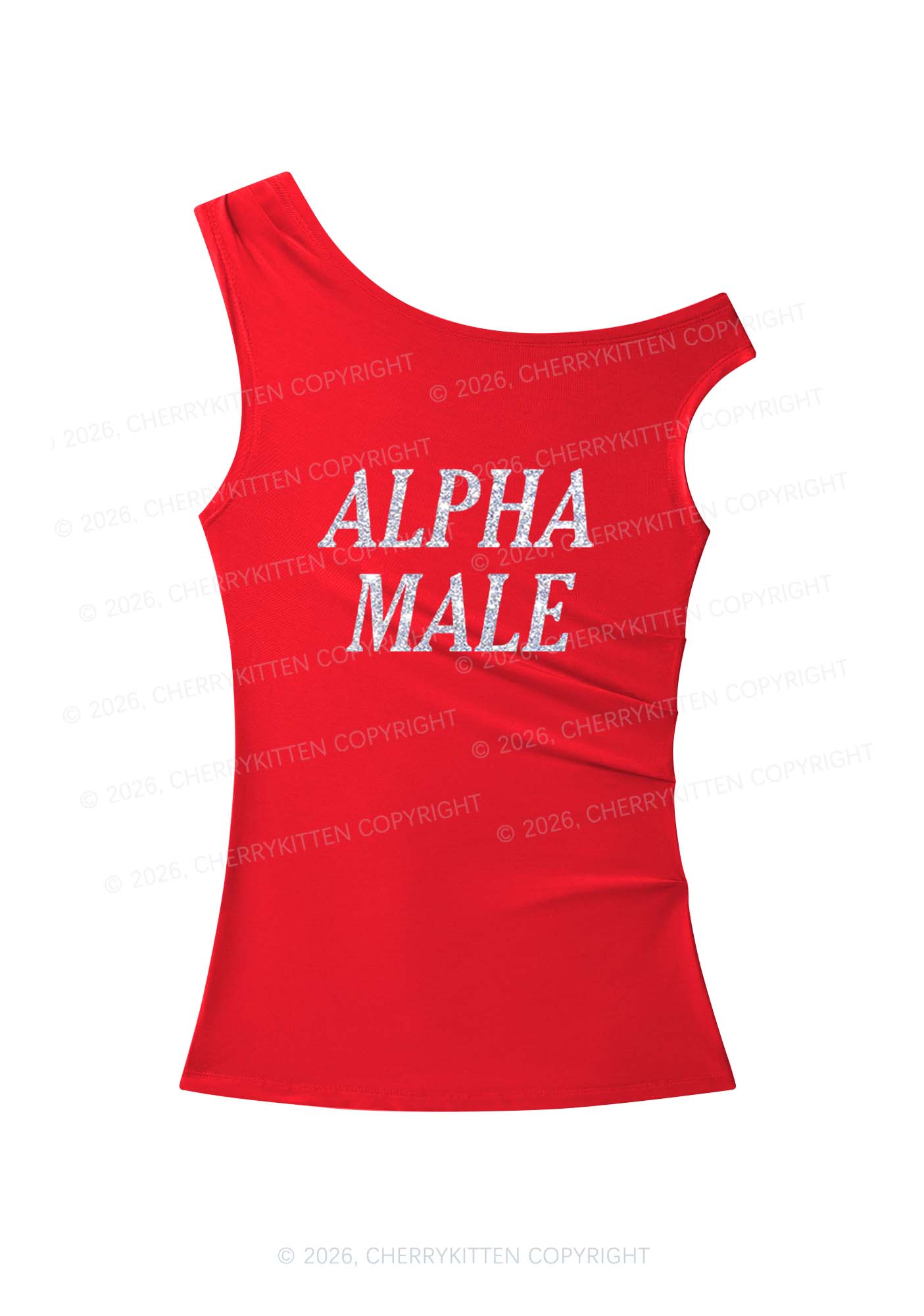 Glitter Alpha Male Y2K Off Shoulder Tank Top Cherrykitten