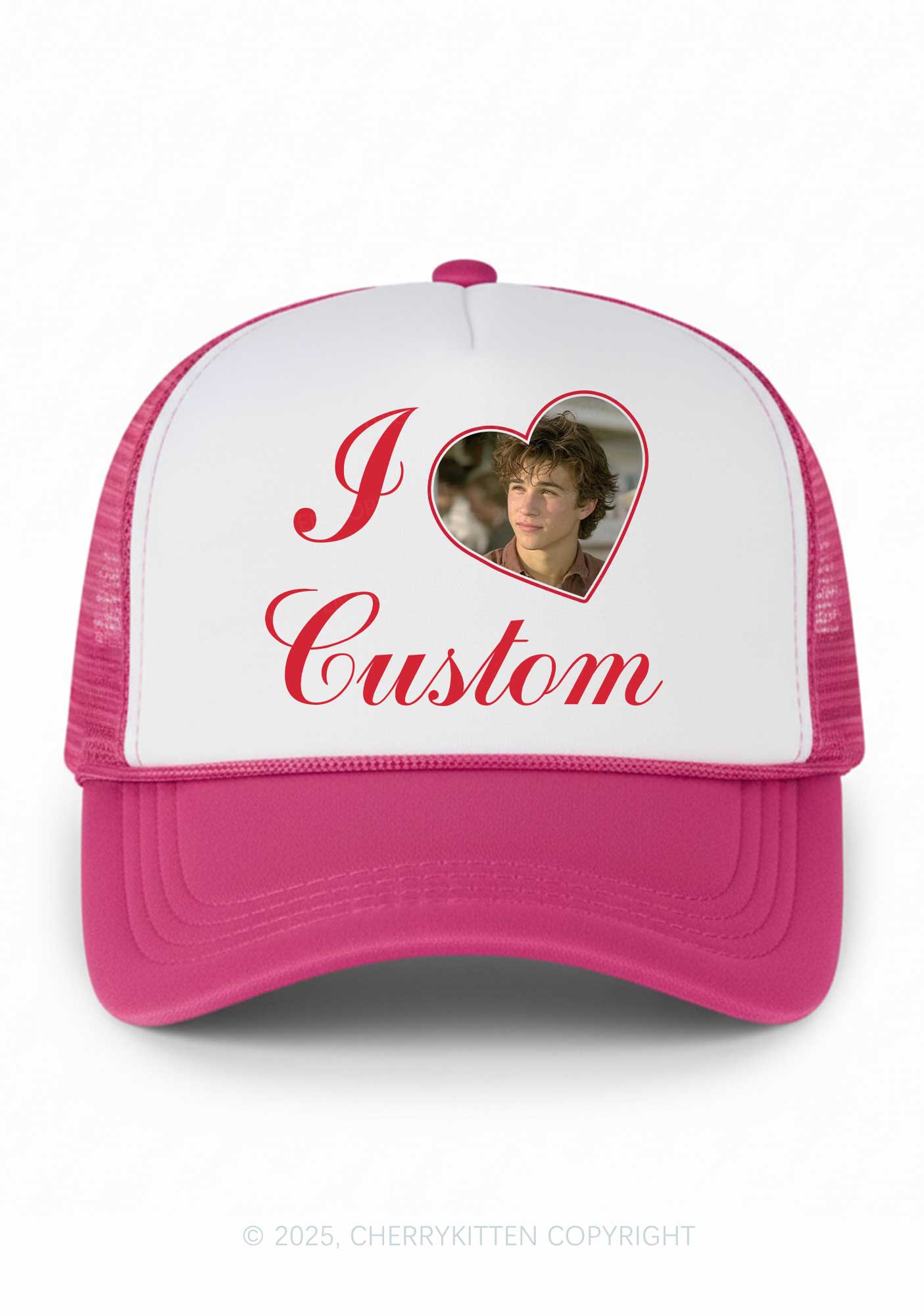 I Love Custom Photo Valentine's Day Y2K Colorblock Trucker Hat Cherrykitten