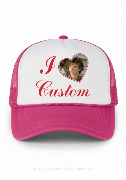 I Love Custom Photo Valentine's Day Y2K Colorblock Trucker Hat Cherrykitten