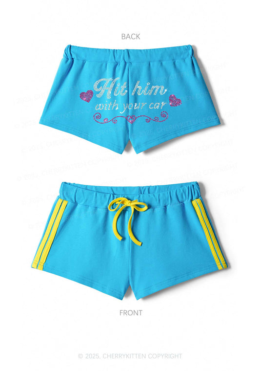 Rhinestone Hit Him Y2K Drawstring Mini Shorts Cherrykitten
