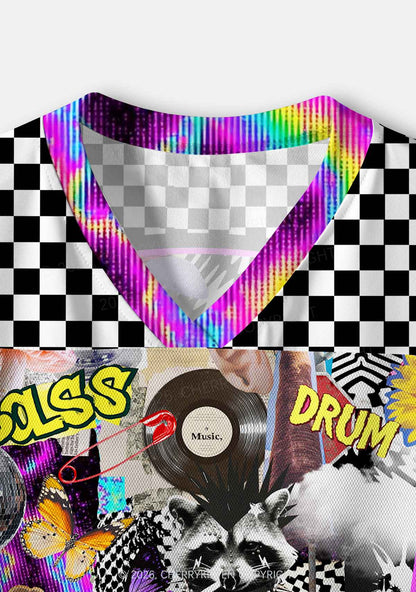 Bass And Drum Collage Y2K Crop Sport Jersey Shirts Cherrykitten