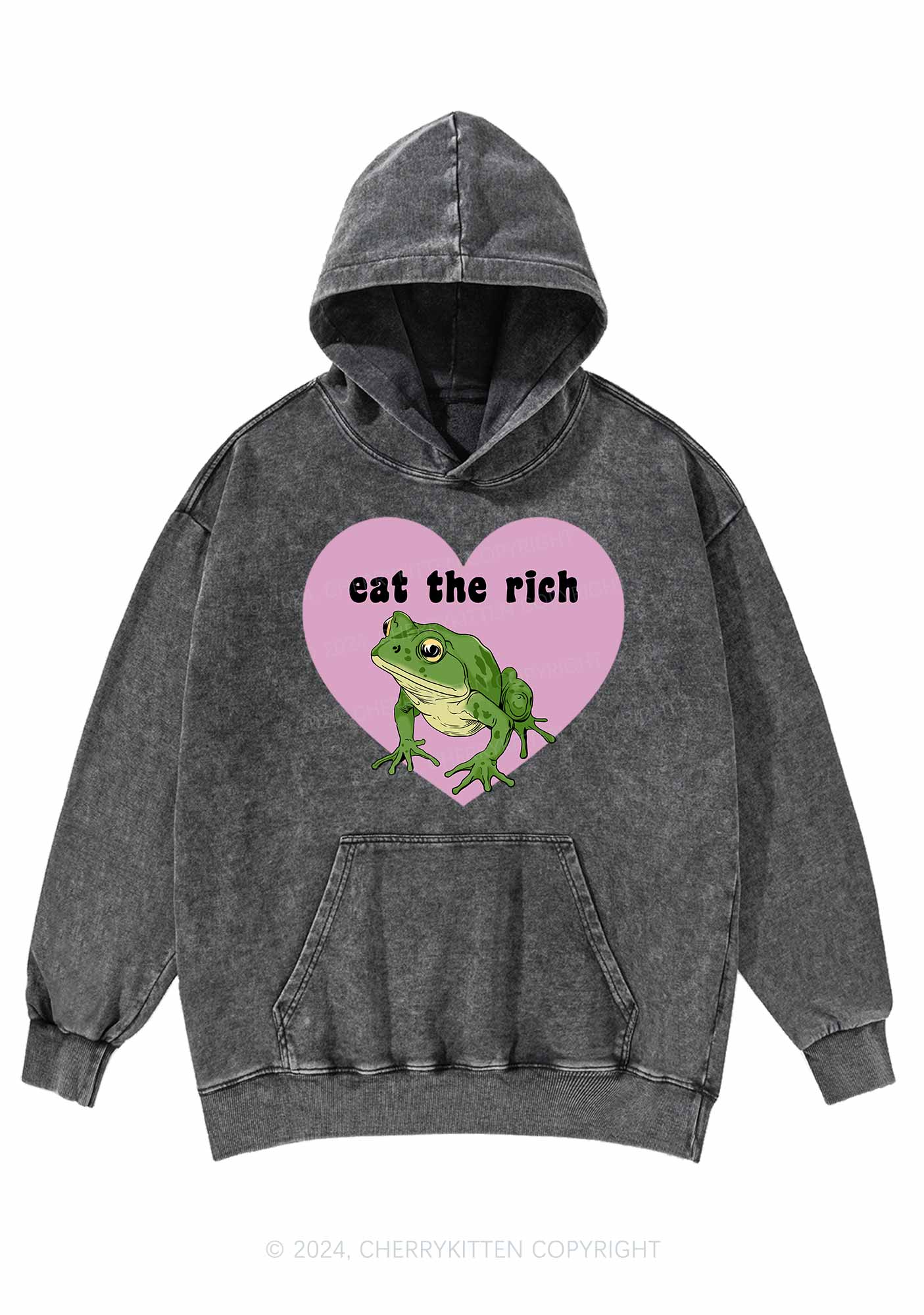 Eat The Rich Frog Y2K Washed Hoodie Cherrykitten
