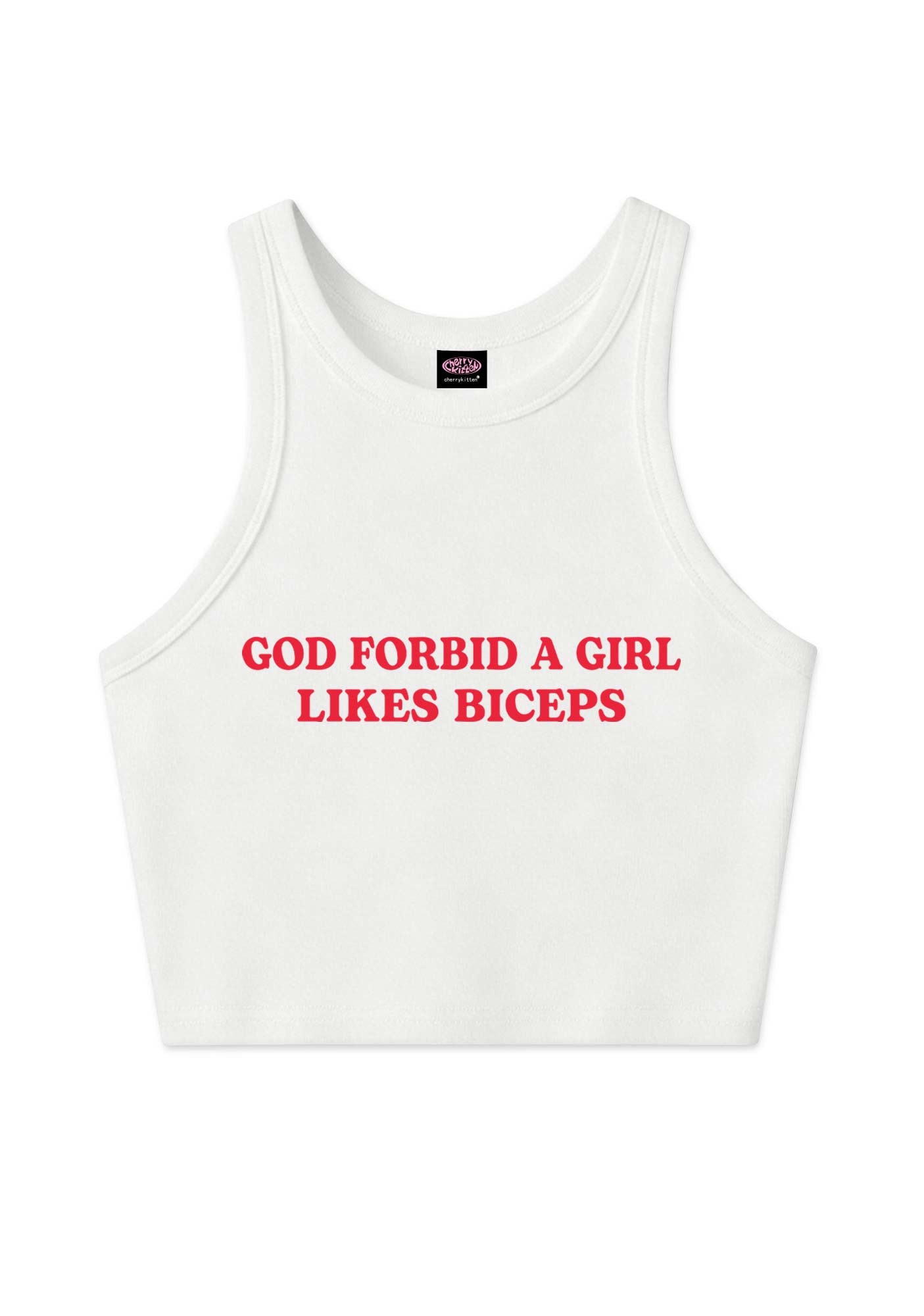 God Forbid A Girl Likes Biceps Y2K Crop Tank Top Cherrykitten