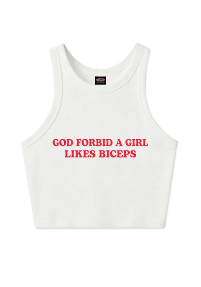 God Forbid A Girl Likes Biceps Y2K Crop Tank Top Cherrykitten