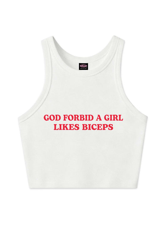 God Forbid A Girl Likes Biceps Y2K Crop Tank Top Cherrykitten