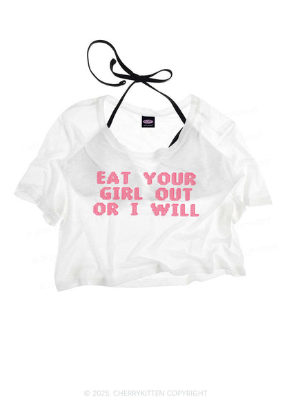 Eat Your Girl Out Pride Y2K Sheer Crop Tee Cherrykitten