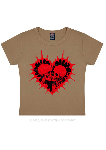 Spiked Heart Skulls Valentine's Day Y2K Baby Tee Cherrykitten