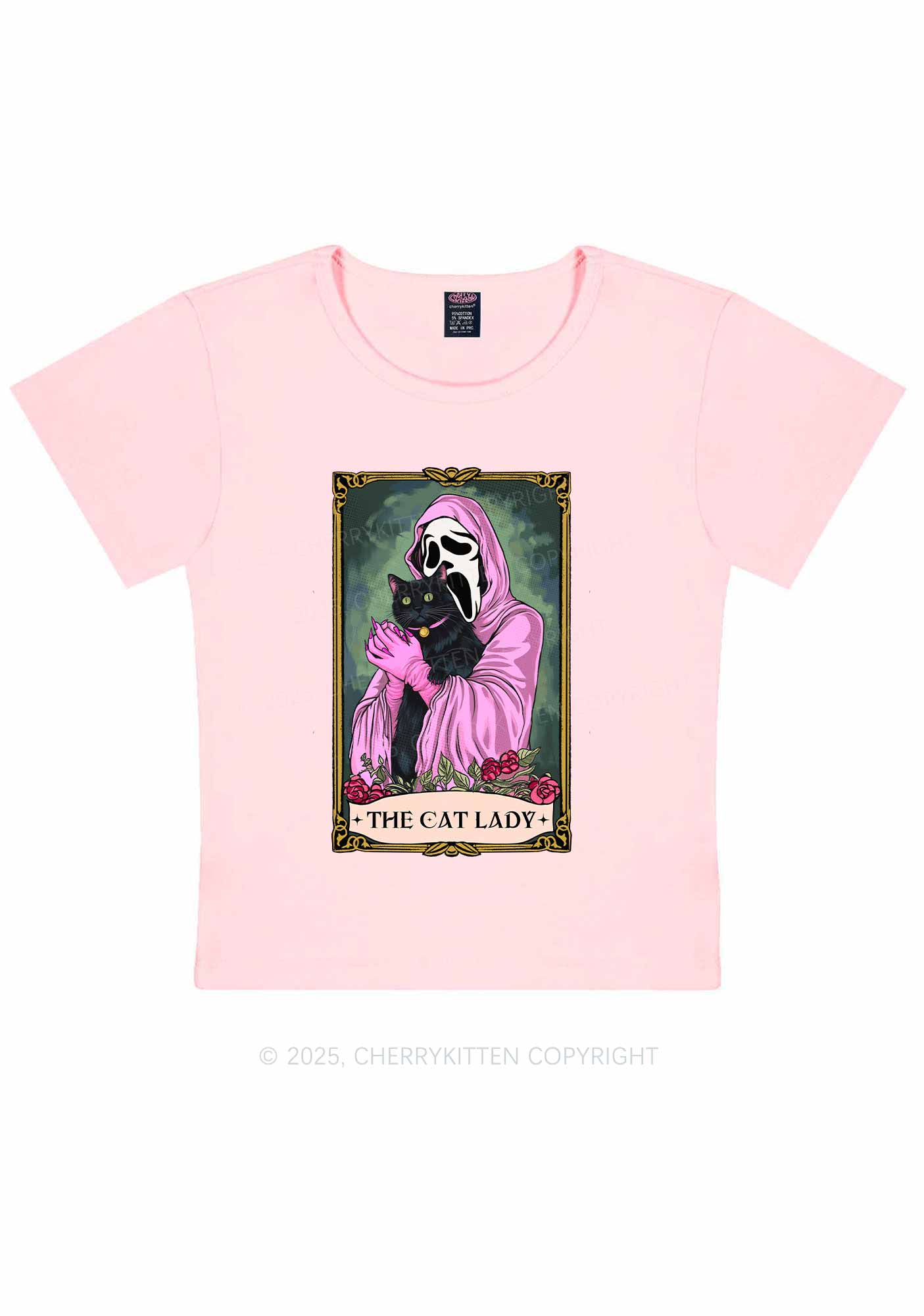 Halloween The Skull Cat Lady Y2K Baby Tee Cherrykitten