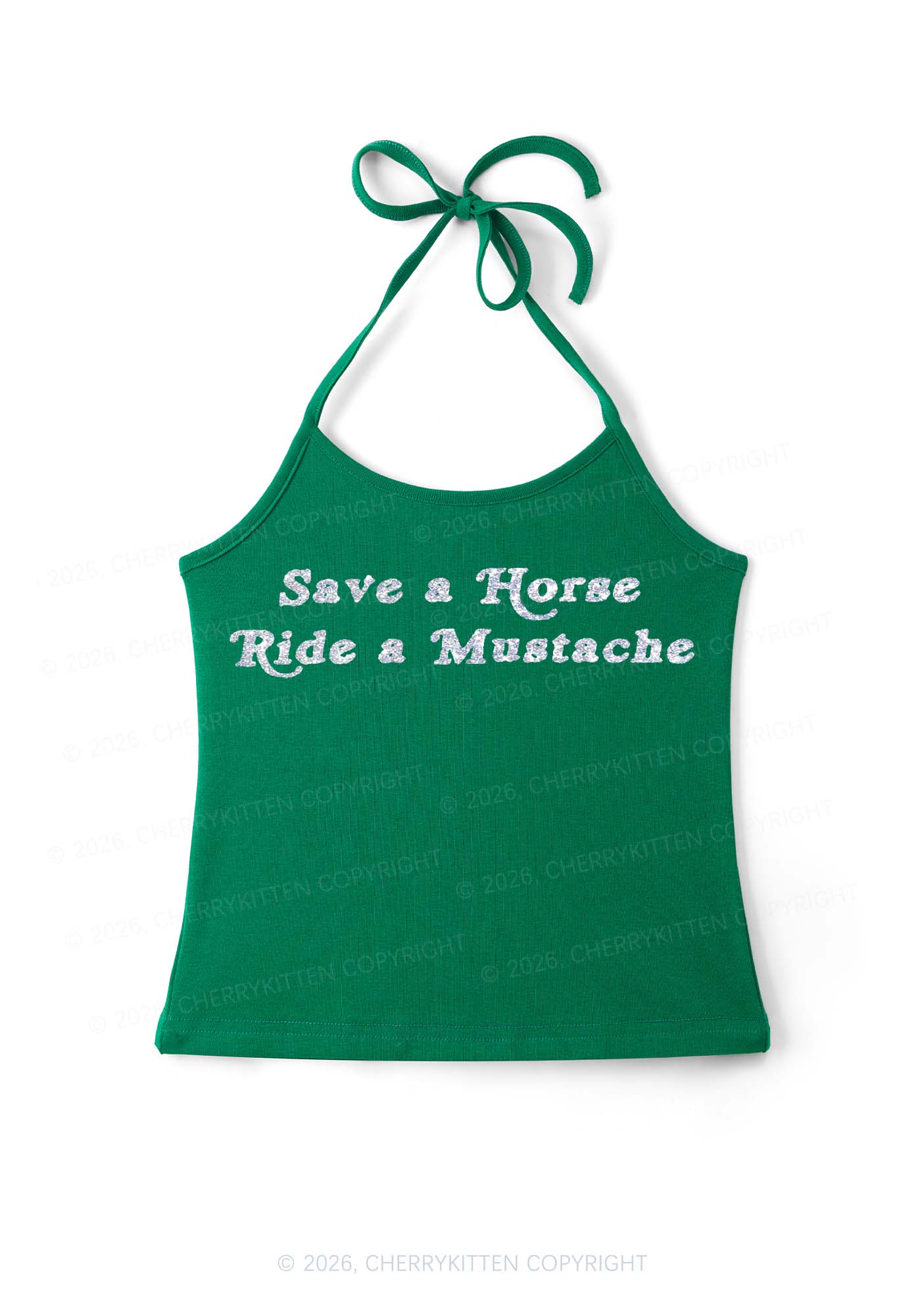 Glitter Ride A Mustache Y2K Halter Neck Cami Cherrykitten