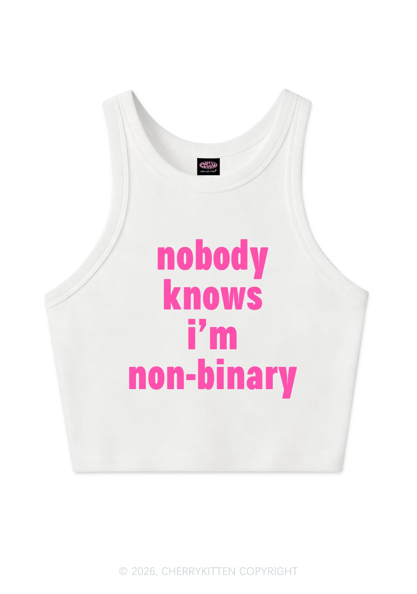 Nobody Knows Im Nonbinary Pride Y2K Crop Tank Top Cherrykitten