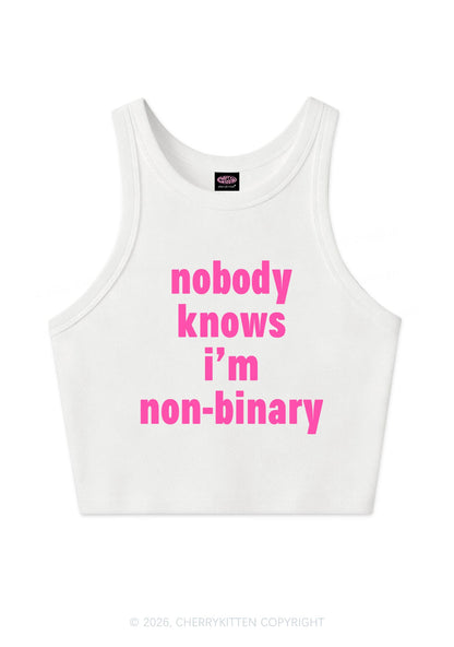 Nobody Knows Im Nonbinary Pride Y2K Crop Tank Top Cherrykitten