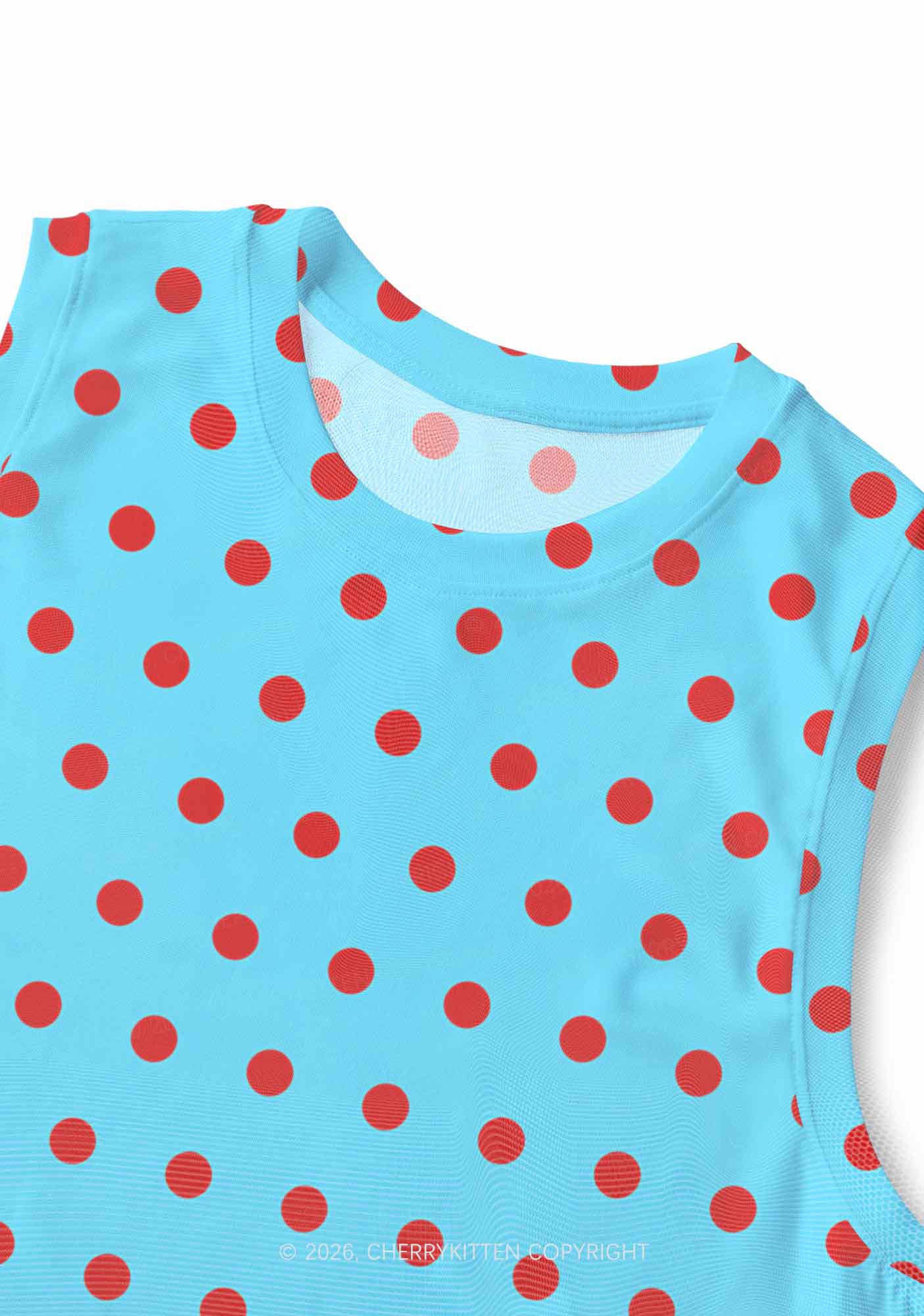 Red Dots On Blue Y2K Mesh Muscle Tank Cherrykitten
