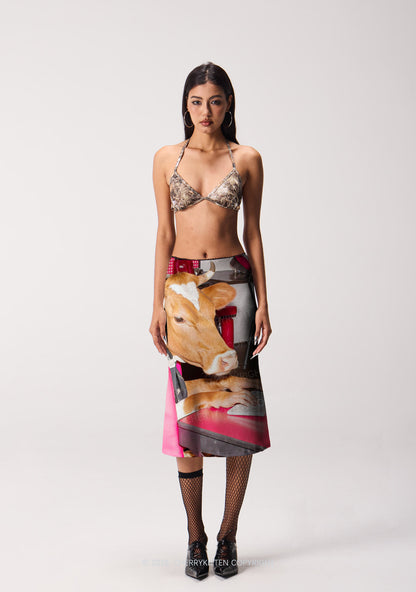 Cow Typing Keyboard Y2K Print Midi Skirt Cherrykitten