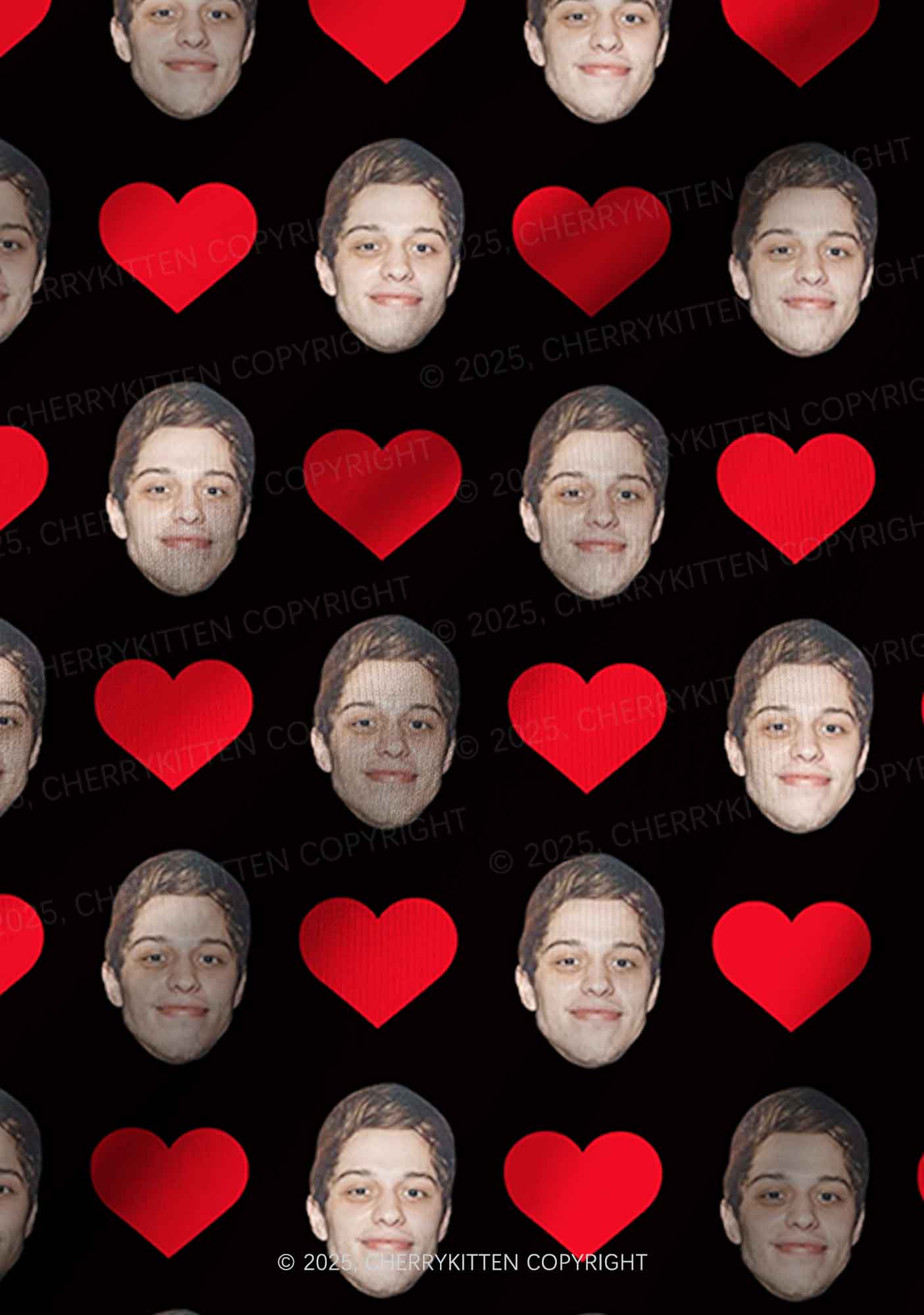 Custom Black Hearts Photo Y2K Valentine's Day Y2K Print Long Sleeve Pajama Set Cherrykitten