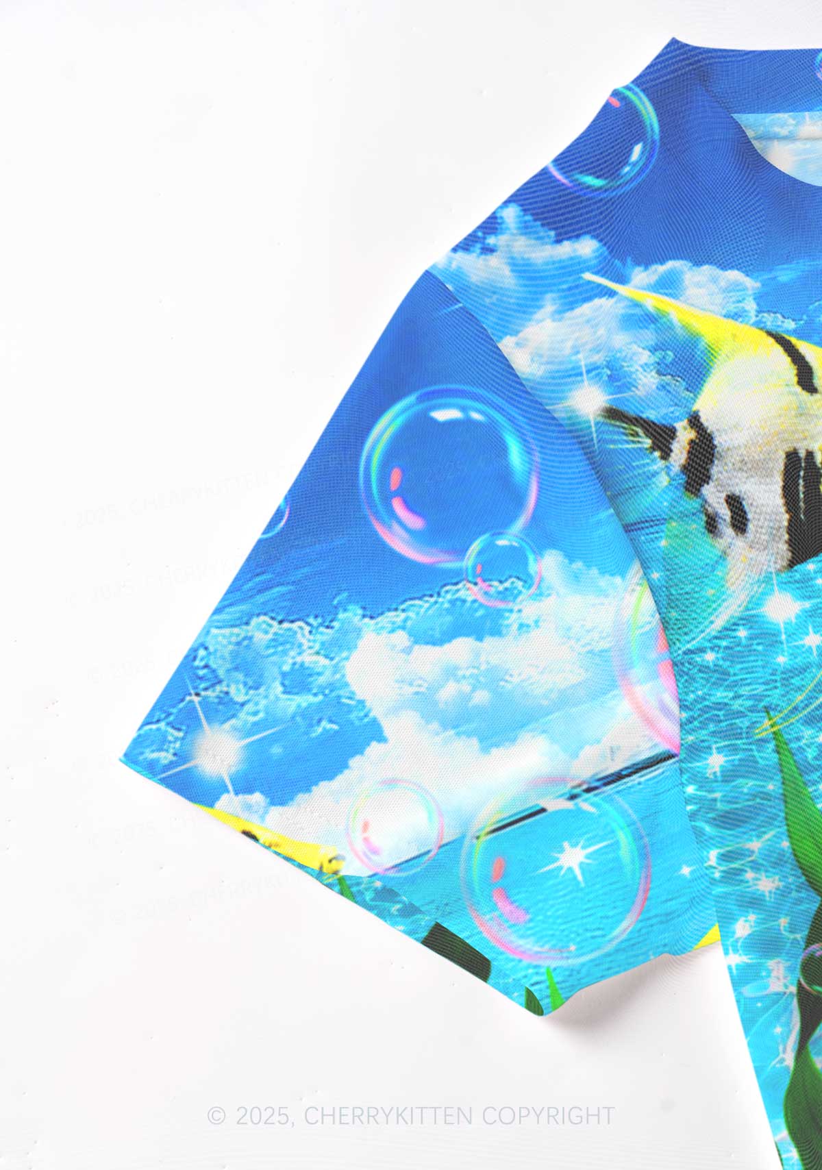 Tropical Fish Y2K Mesh Crop Top Cherrykitten