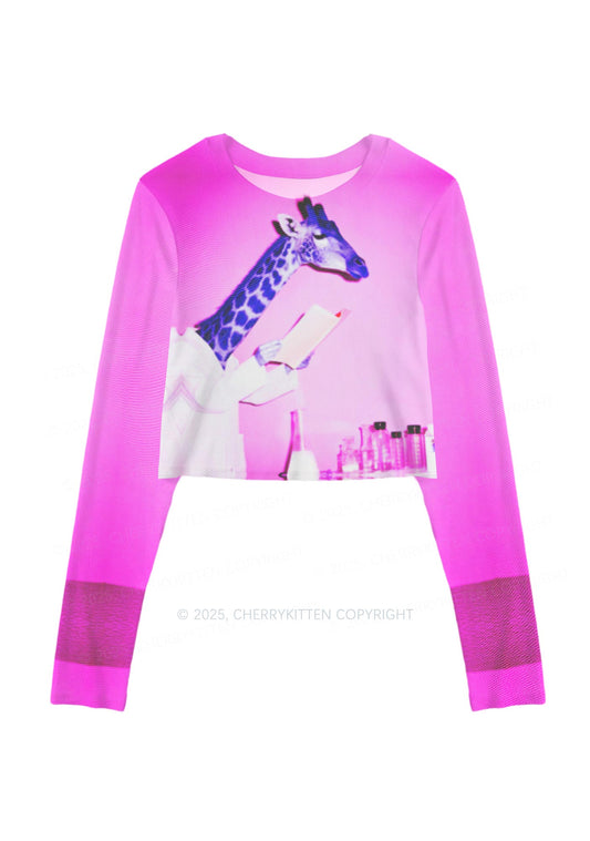 Dr Giraffe Y2K Mesh Long Sleeve Crop Top Cherrykitten