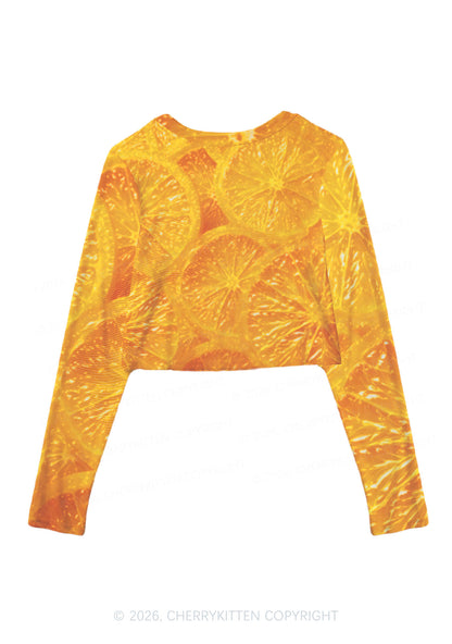 Orange Slice Y2K Mesh Long Sleeve Crop Top Cherrykitten
