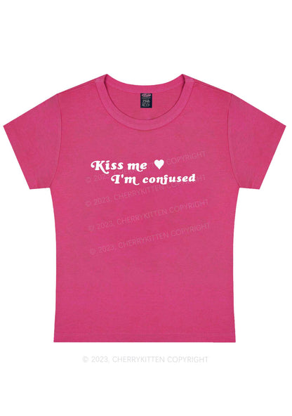 Kiss Me I'm Confused Y2K Baby Tee Cherrykitten
