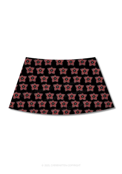 Flower Monster Y2K Print Mini Skirt Cherrykitten