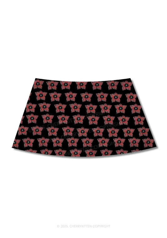 Flower Monster Y2K Print Mini Skirt Cherrykitten
