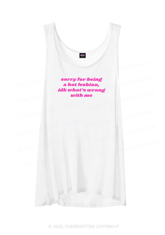 Sorry For Being Hot Lesbian Pride Y2K Sheer Boyfriend Tank Cherrykitten