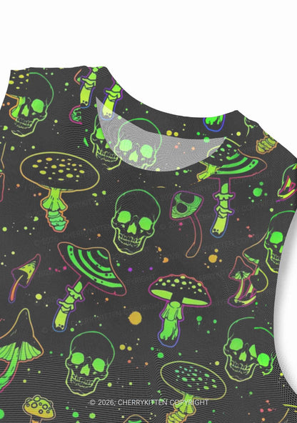 Neon Skull Mushroom Y2K Mesh Muscle Tank Cherrykitten