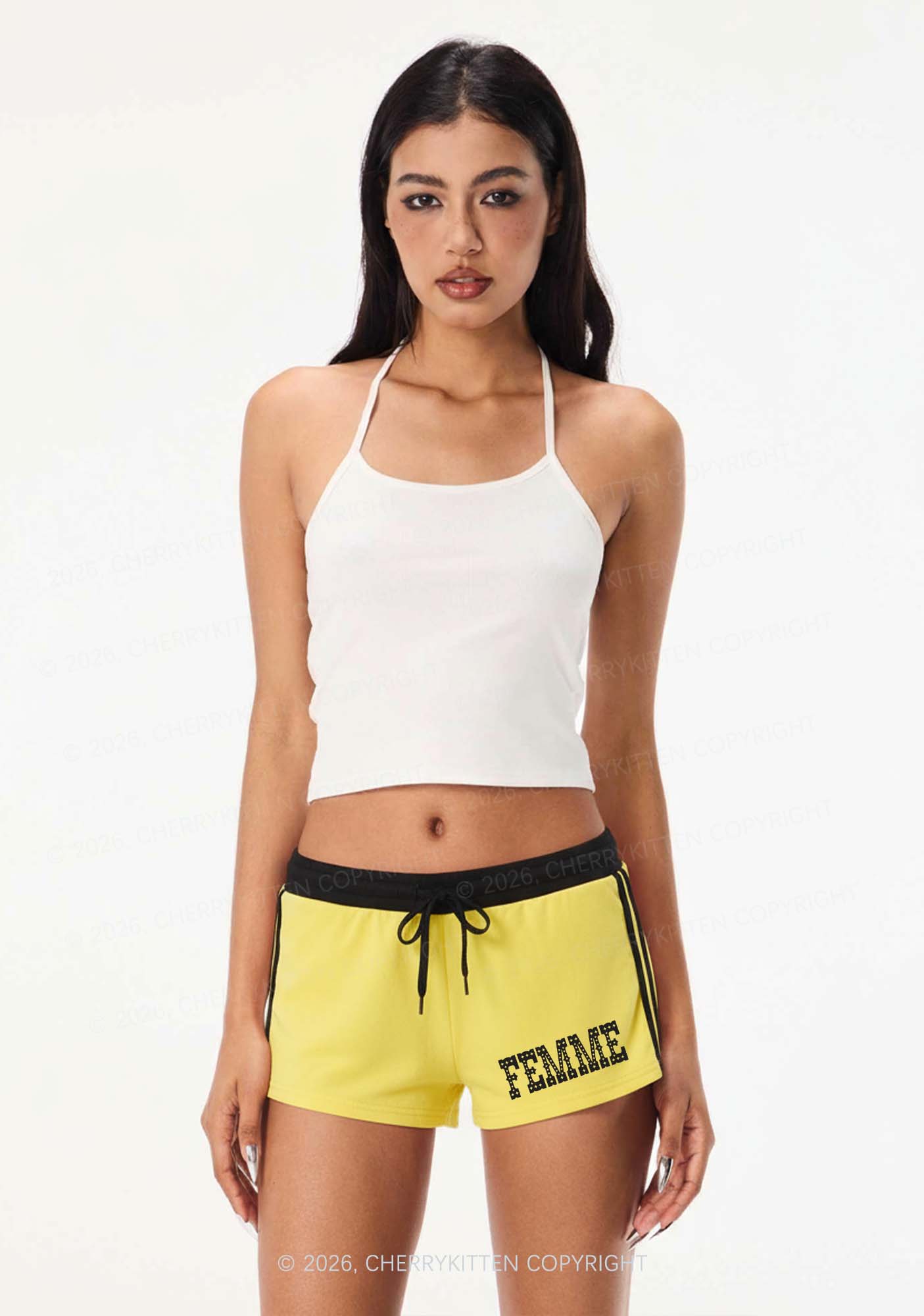 Pink Femme Pride Y2K Drawstring Mini Shorts Cherrykitten