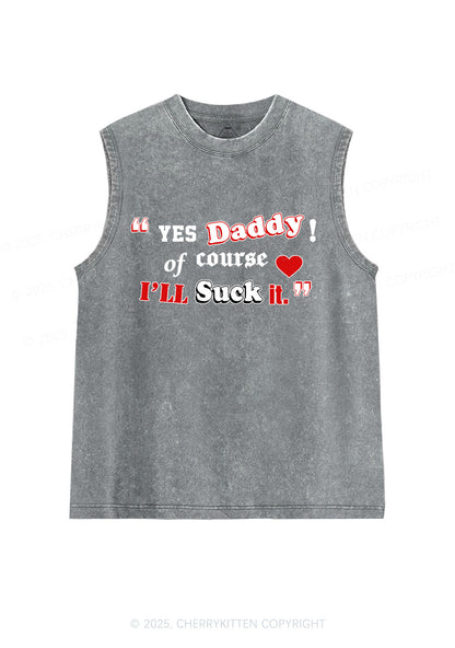 Daddy Suck It Y2K Washed Muscle Tank Cherrykitten