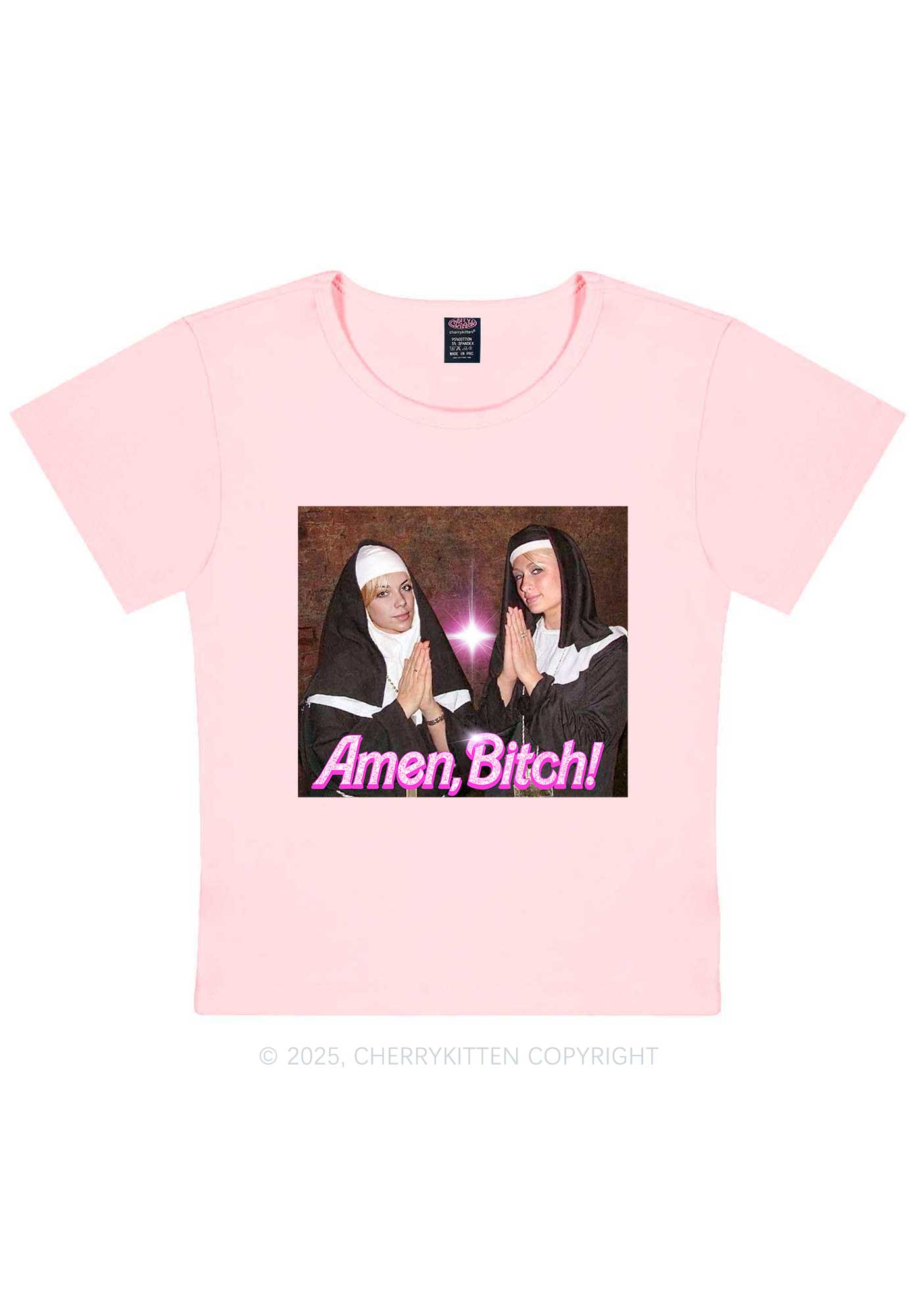 Custom Amen Bxtch Y2K Baby Tee Cherrykitten