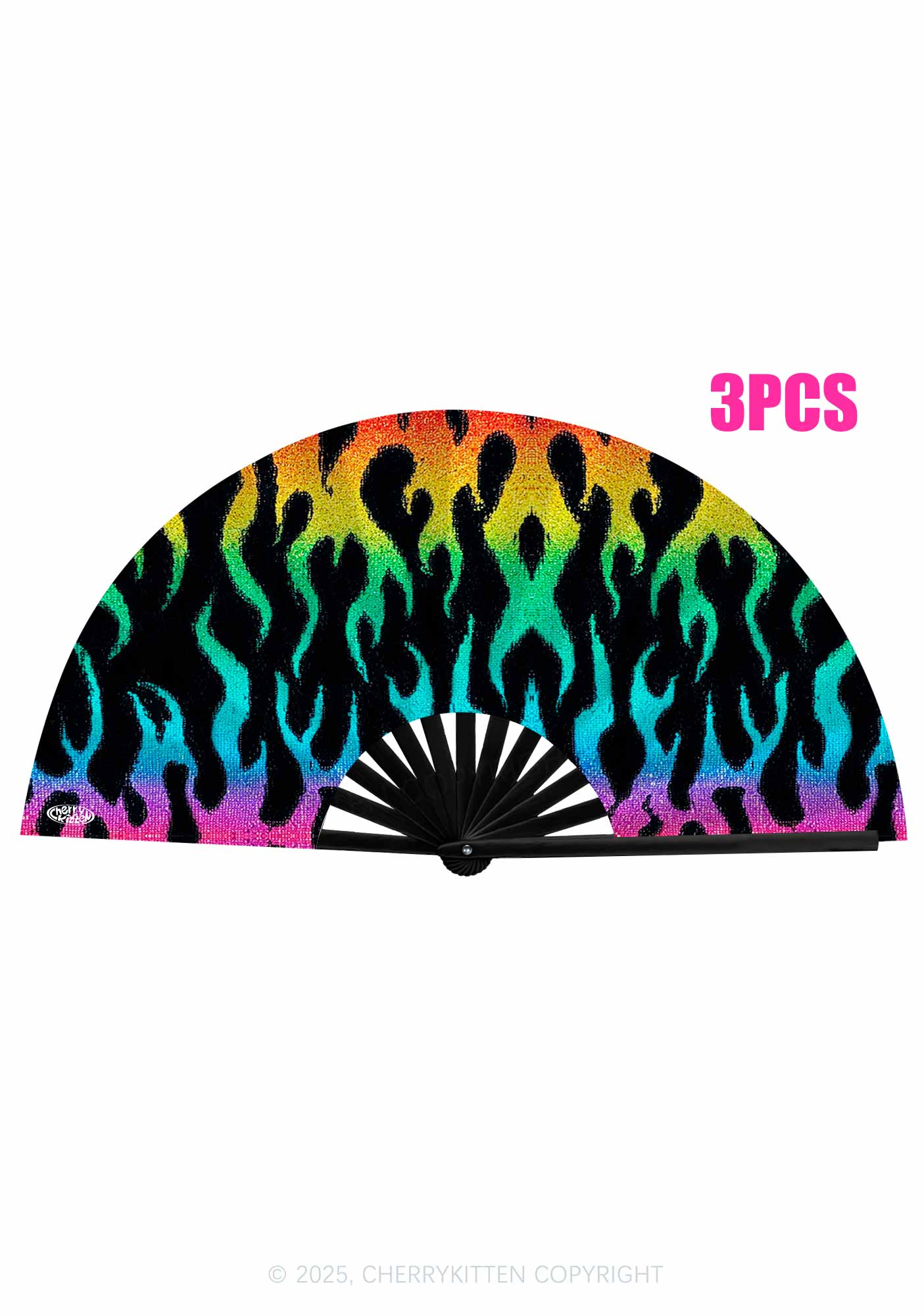 Rainbow Flame Pride Y2K Rave Hand Fan Cherrykitten