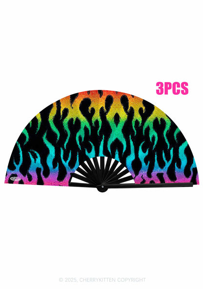 Rainbow Flame Pride Y2K Rave Hand Fan Cherrykitten