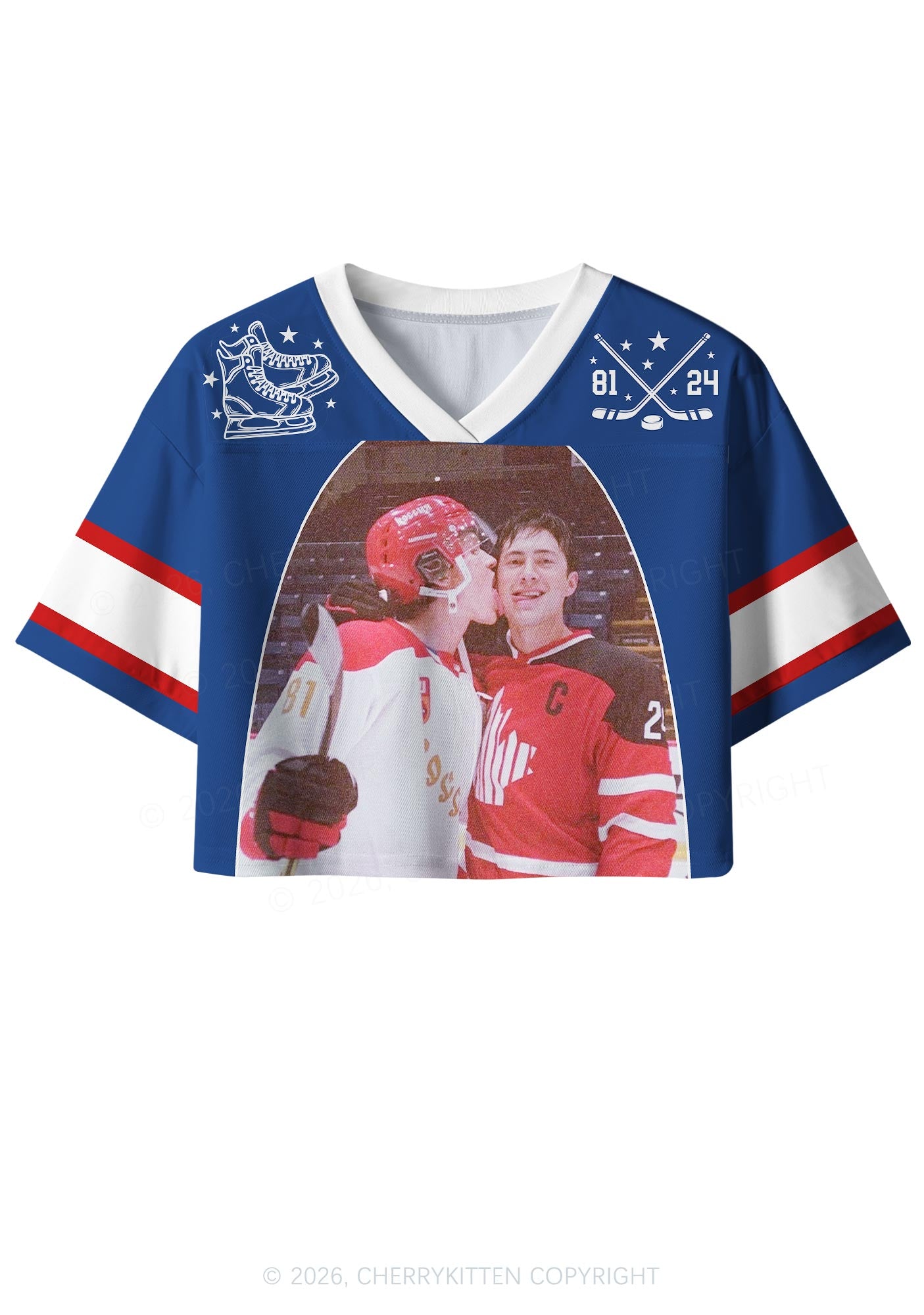 Blue Hockey Boys Kissing HR Y2K Crop Sport Jersey Shirts Cherrykitten