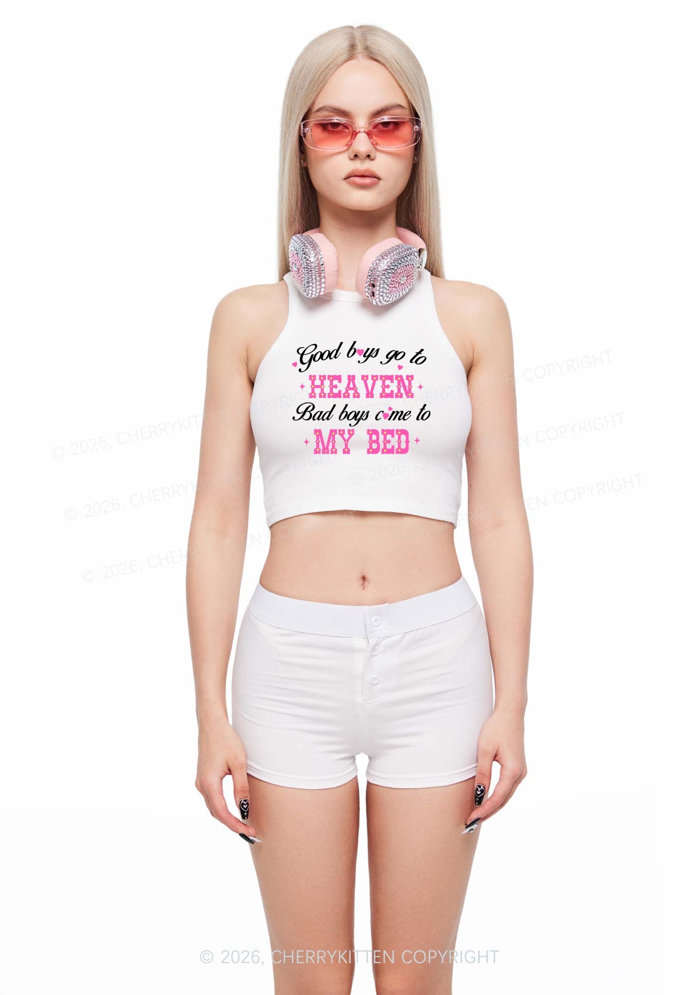 Bad Boys Come To My Bed Y2K Crop Tank Top Cherrykitten