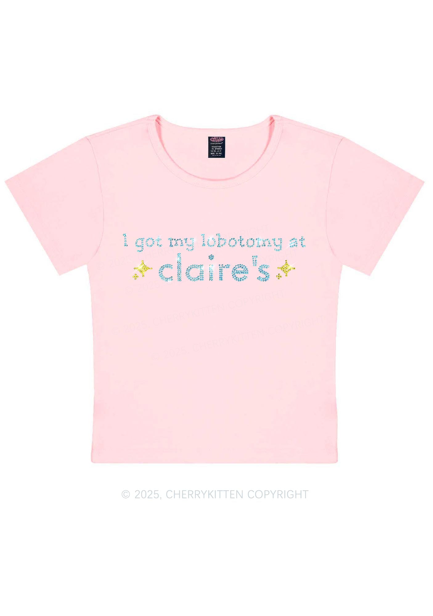 Rhinestone I Got My Lobotomy At Claires Y2K Baby Tee Cherrykitten