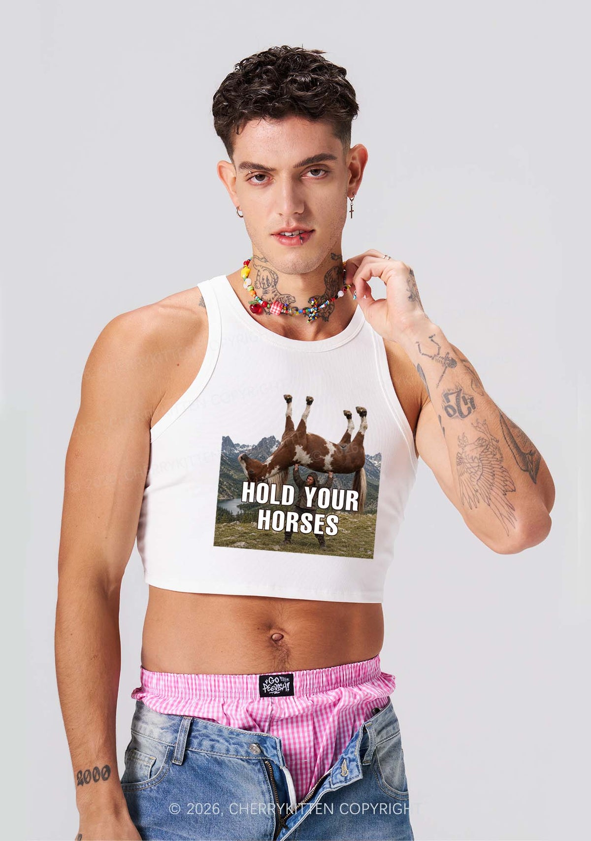 Man Hold Your Horses Y2K Crop Tank Top Cherrykitten