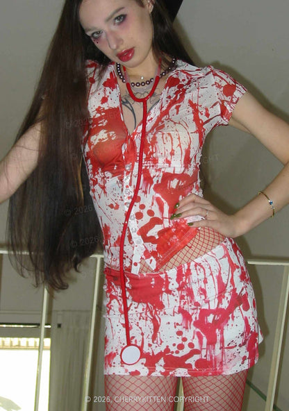 Halloween Red Blood On White Y2K Print Mini Skirt Cherrykitten