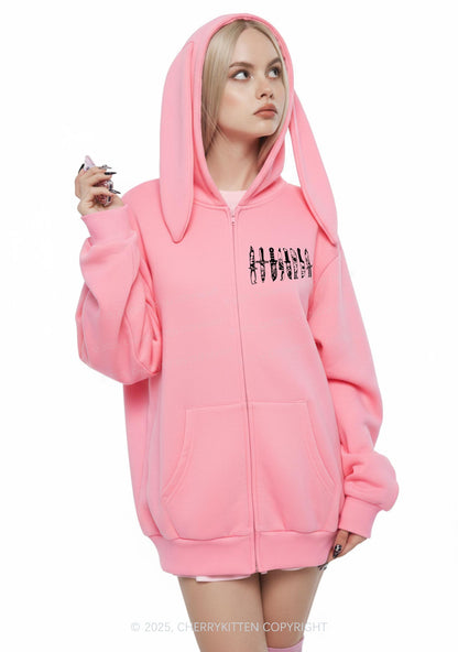 Halloween Grimace Daggers Y2K Bunny Ear Zip Hoodie Cherrykitten