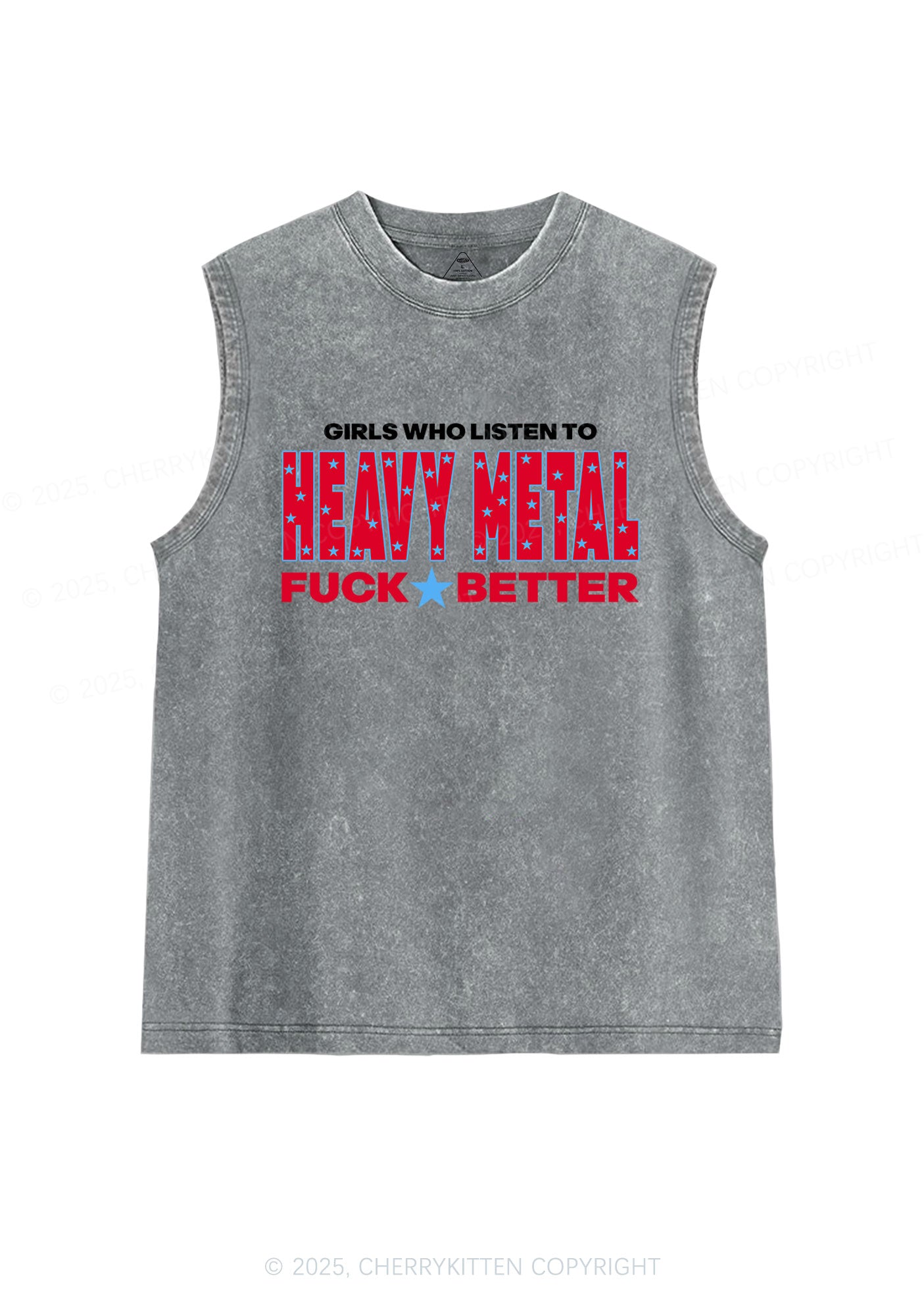 Girls Listen Heavy Metal Y2K Washed Muscle Tank Cherrykitten