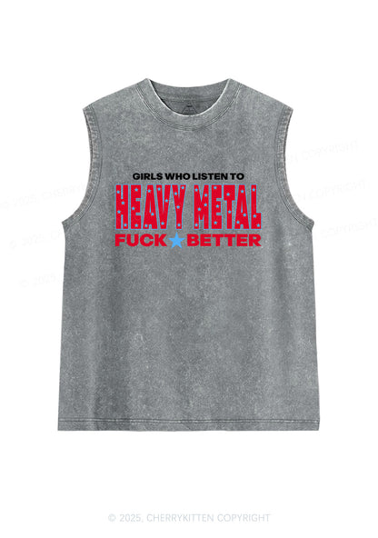 Girls Listen Heavy Metal Y2K Washed Muscle Tank Cherrykitten
