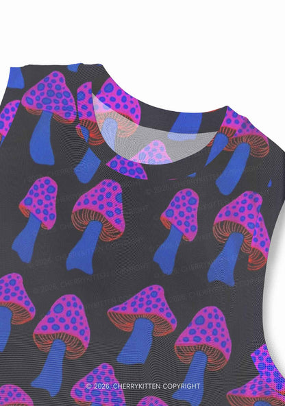 Blue Mushroom Y2K Mesh Muscle Tank Cherrykitten
