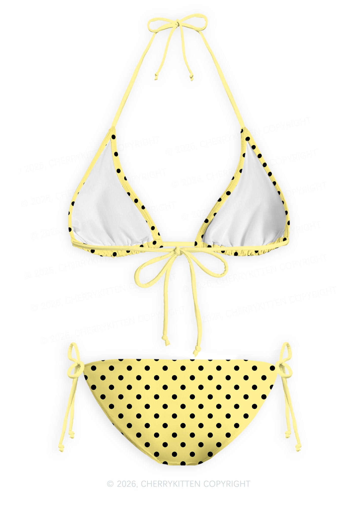 Black Dots On Yellow Y2K Print Bikini Set Cherrykitten