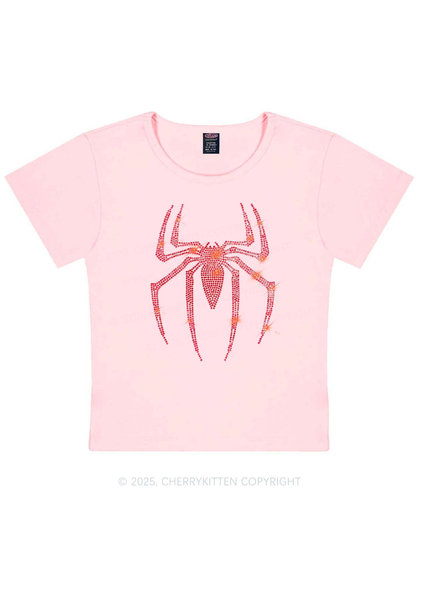 Rhinestone Red Spider Y2K Baby Tee Cherrykitten
