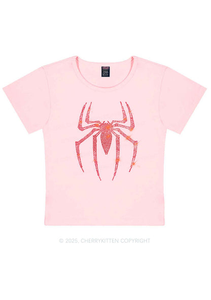 Rhinestone Red Spider Y2K Baby Tee Cherrykitten